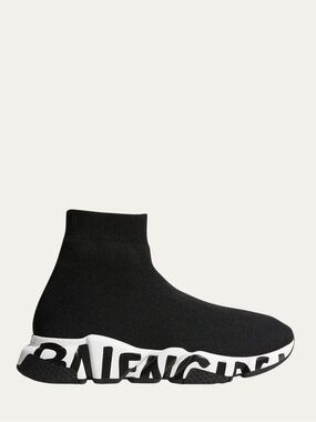 Balenciaga Speed GRAFFITI Knit Sneakers Black EU 38 US 8